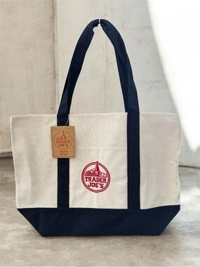 Trader Joe's Canvas Tote Bag in Cream and Navy